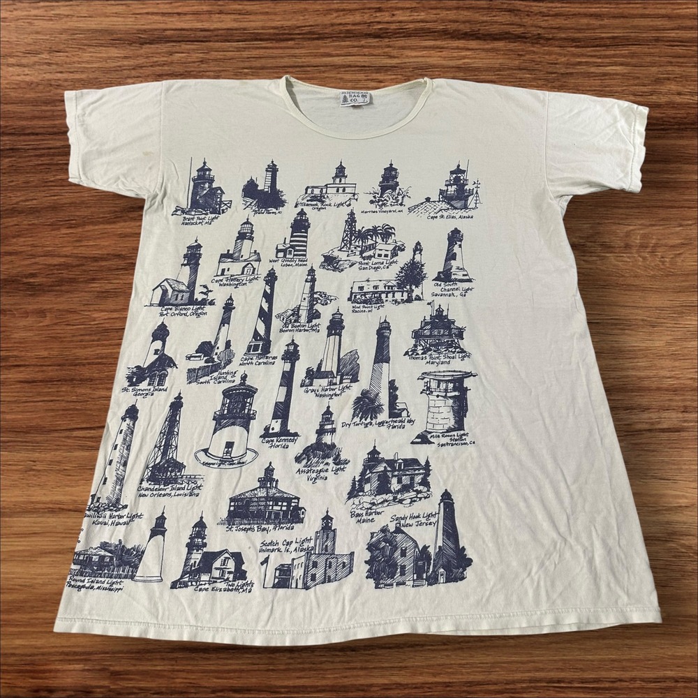 Vintage Michigan Rag Co Lighthouse‎ All Over Print Novelty T-Shirt One Size